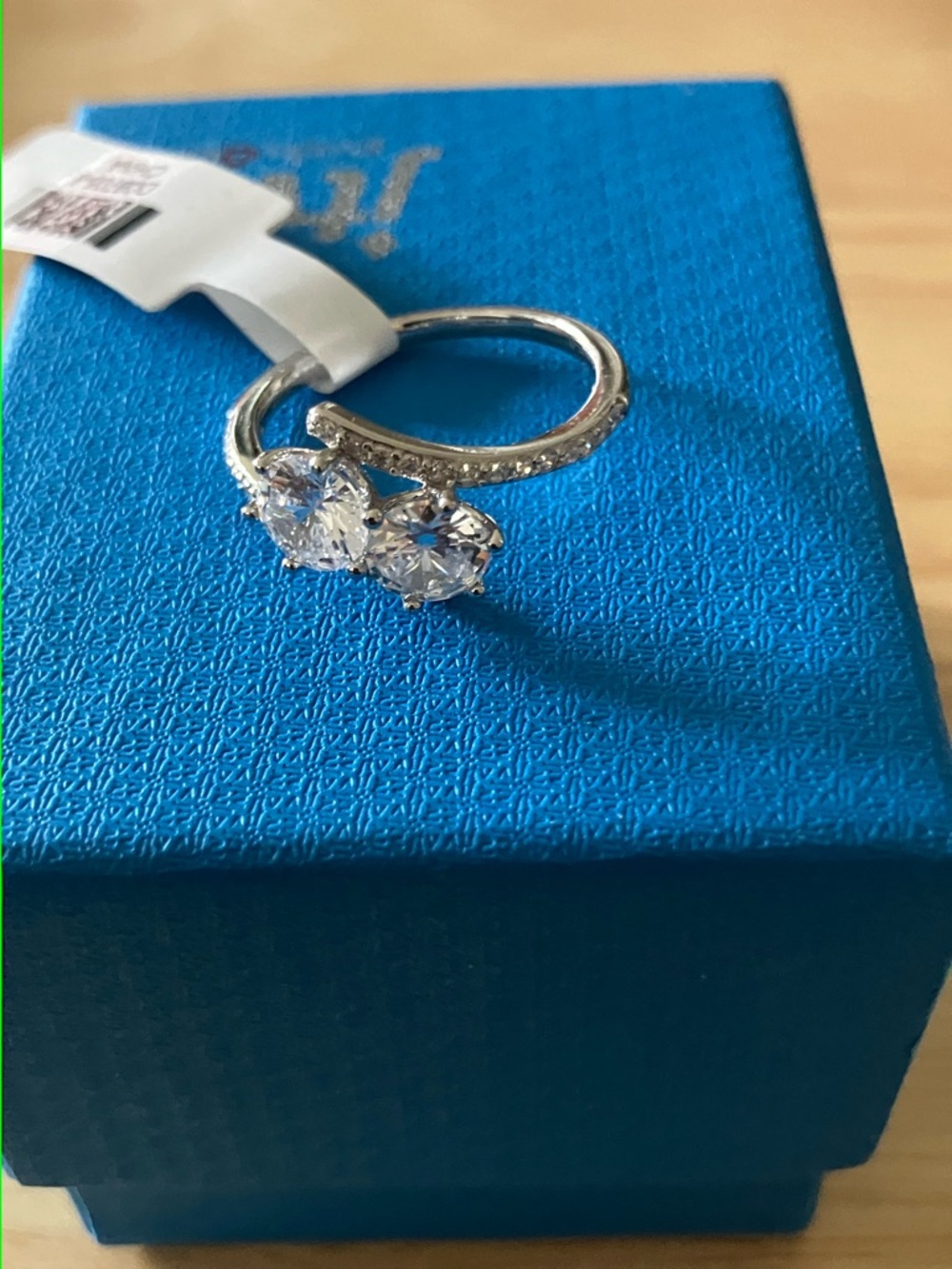 JTV Silver-Tone Two-Stone Cubic Zirconia Ring with Pavé Accents